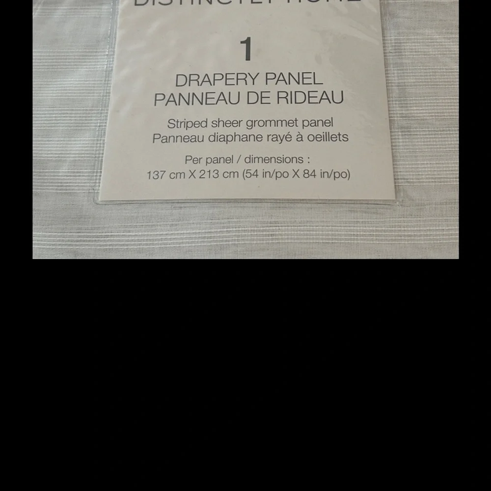 Distinctly Home Lana White Striped Sheer NWT Grey Grommet Panel Curtain 54Wx84L